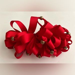 New Inkahoots French Clip Barrette Red Ribbon Bow with Gold Colored Beads